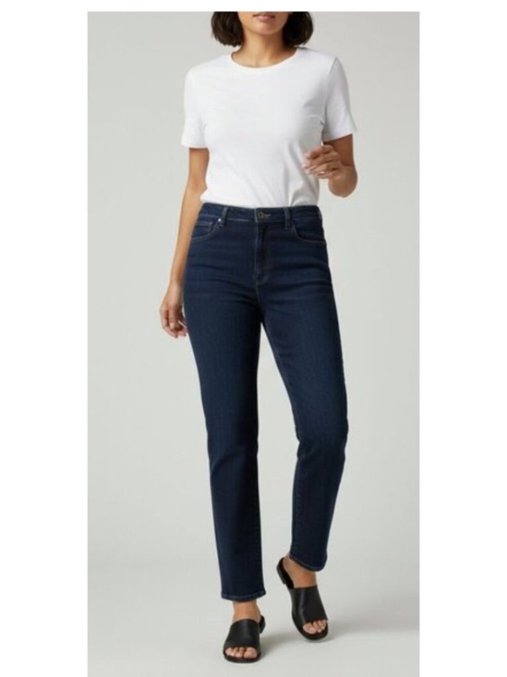 RISEN High Rise Straight Leg 5 Pocket Jeans Dark Indigo Women 32/15
